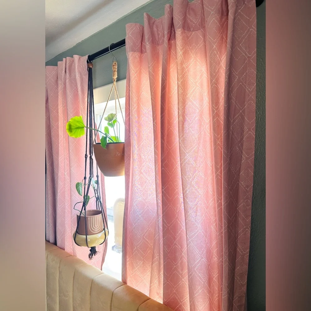 2 WEST ELM Custom Tailored Cotton Canvas Misty Rose Curtain Panels 48x75